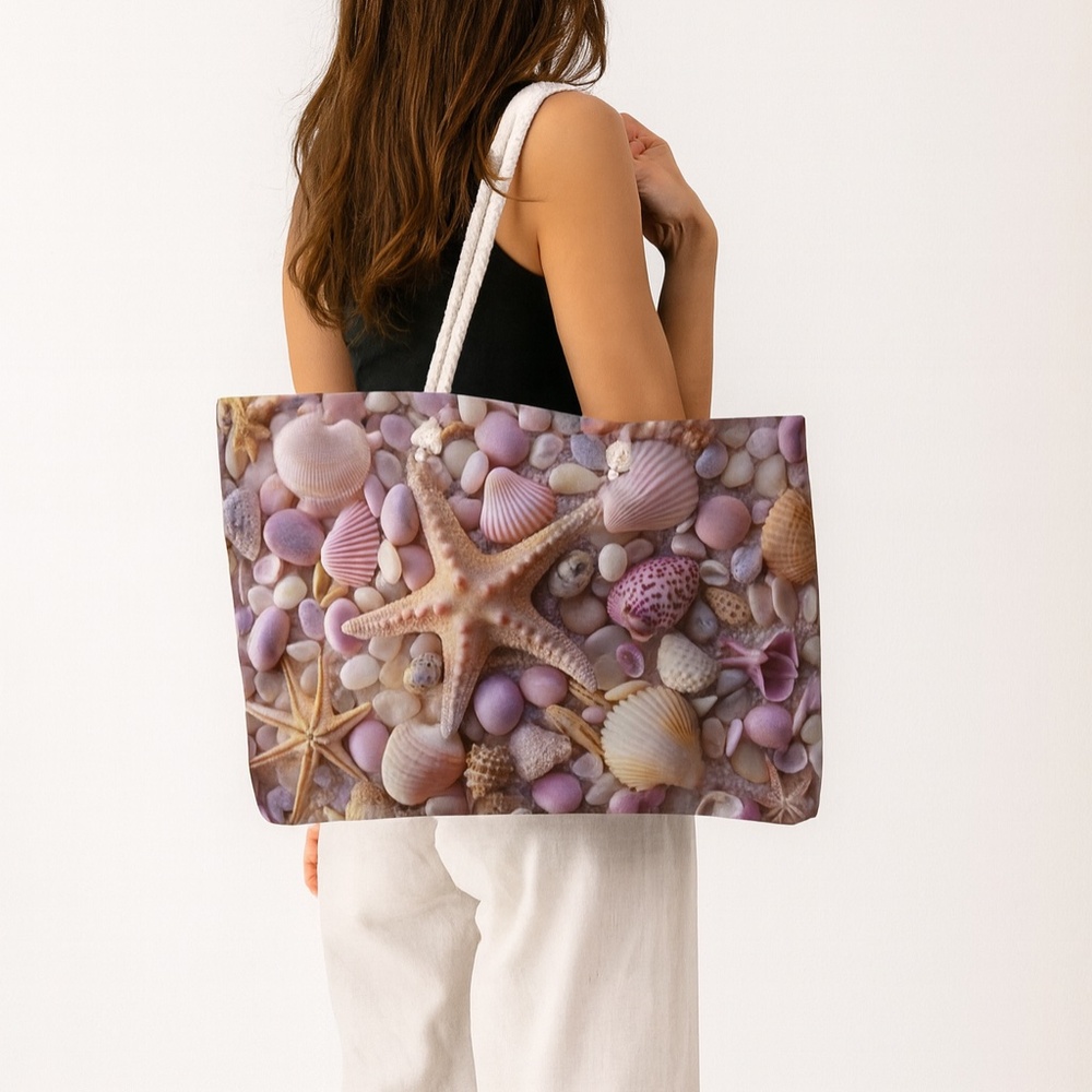 Seashell & Starfish Tote Bag – Large Beach Shoulder Bag